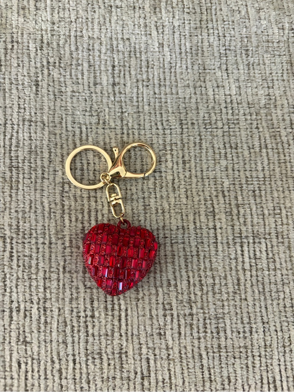 Gold-Tone Keychain Bag Charm with Red Embellished Crystal Heart
